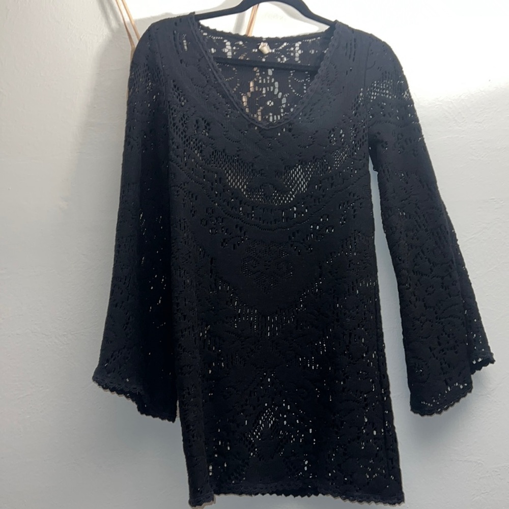 Spell fleetwood crochet mini dress mini black lace + slip small